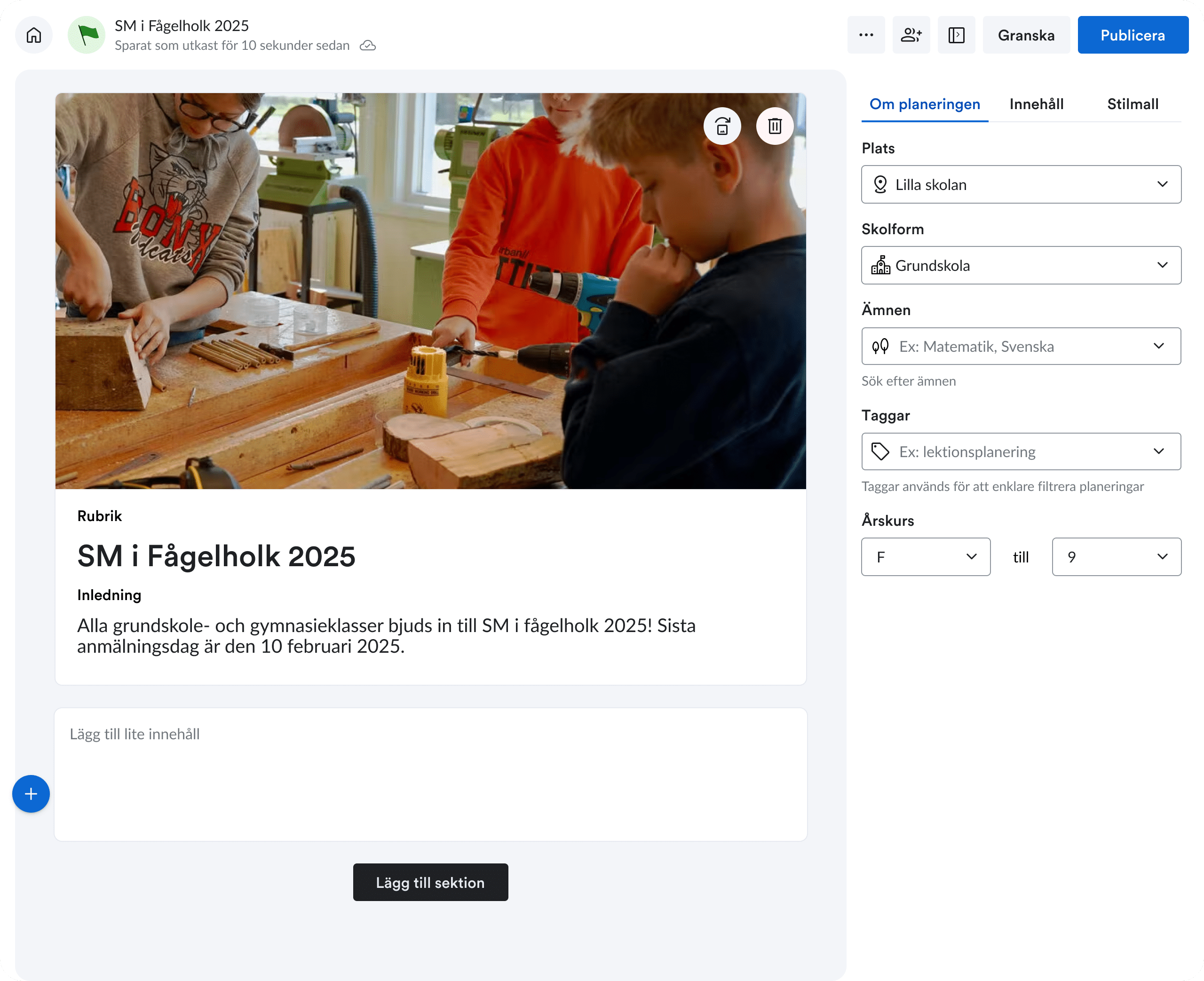 Nytt planeringsvertyg Skolbanken